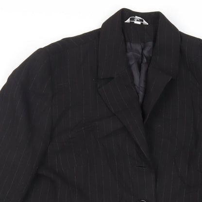 Klass Womens Black Striped Jacket Blazer Size 12 Button