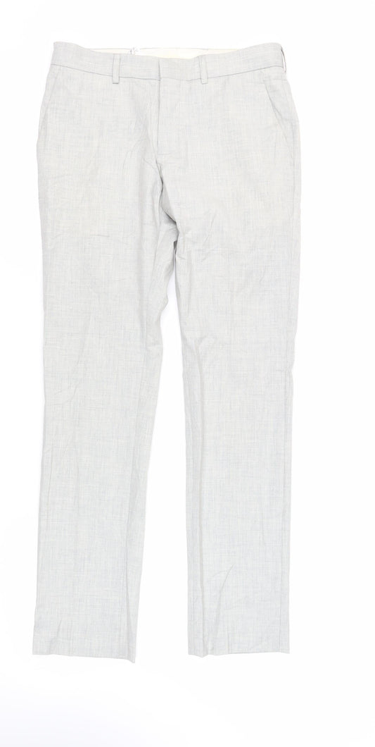Topman Mens Grey Polyester Dress Pants Trousers Size 30 in L32 in Regular Zip