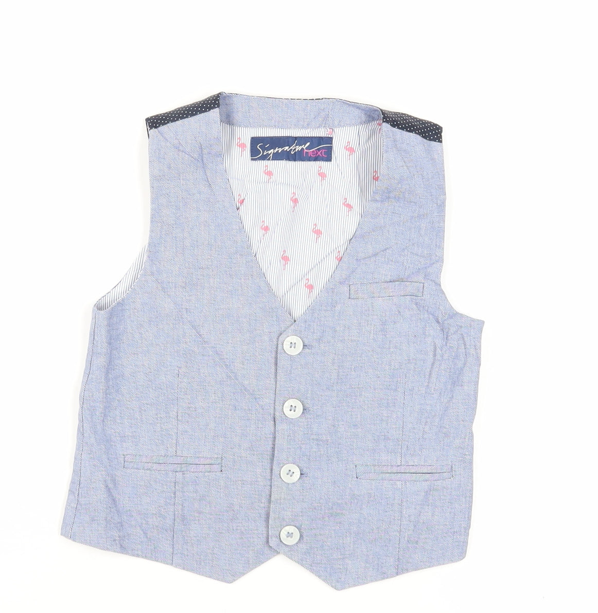 Additional front view of Next boys’ blue jacket waistcoat, size 5, years button