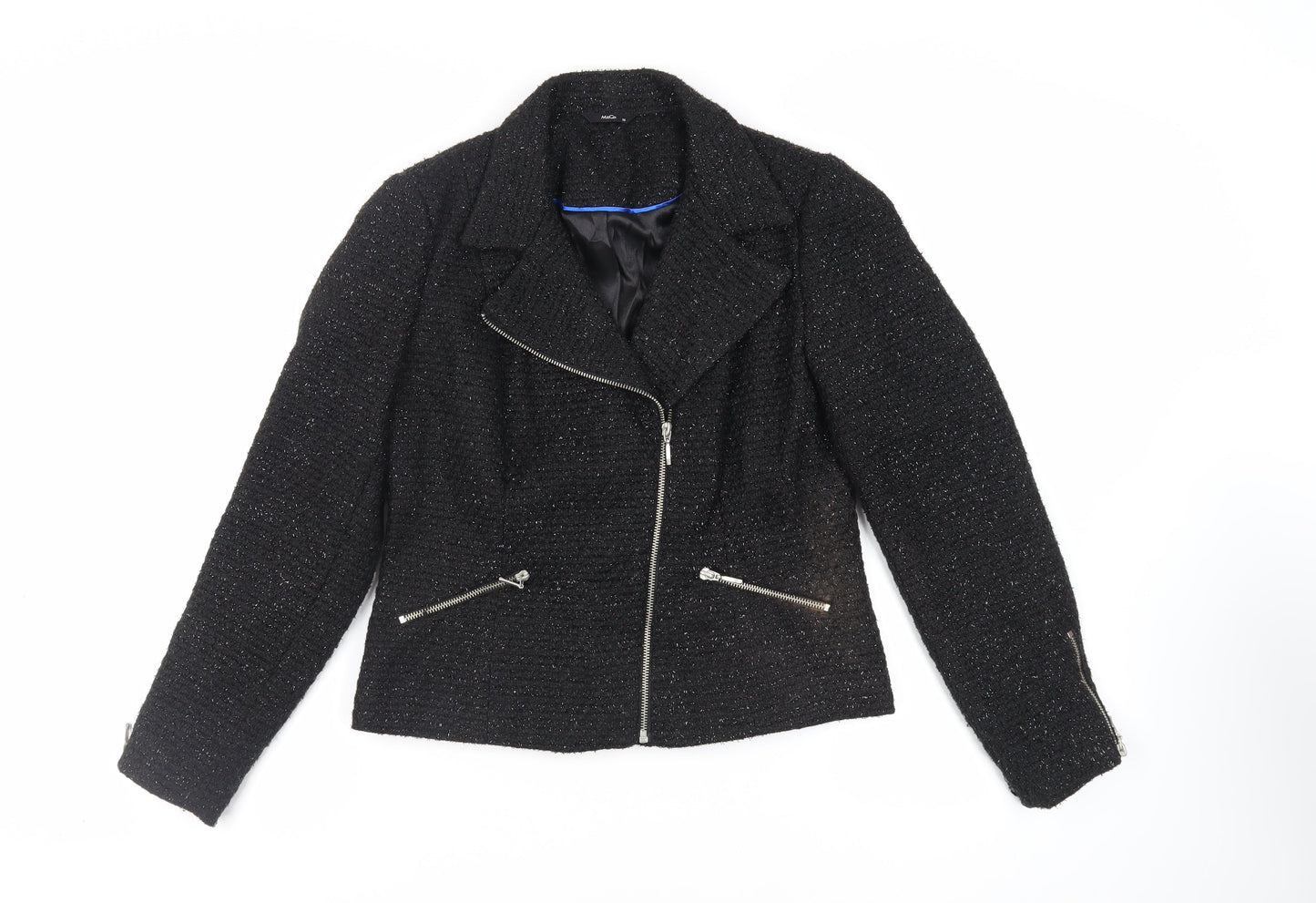 M&Co Womens Black Jacket Blazer Size 10 Zip - Glitter