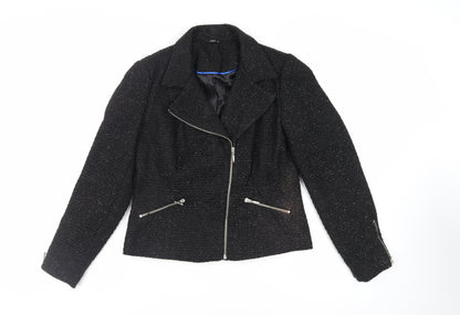 M&Co Womens Black Jacket Blazer Size 10 Zip - Glitter