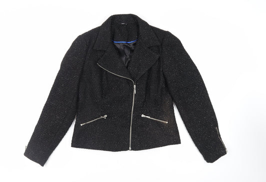 M&Co Womens Black Jacket Blazer Size 10 Zip - Glitter