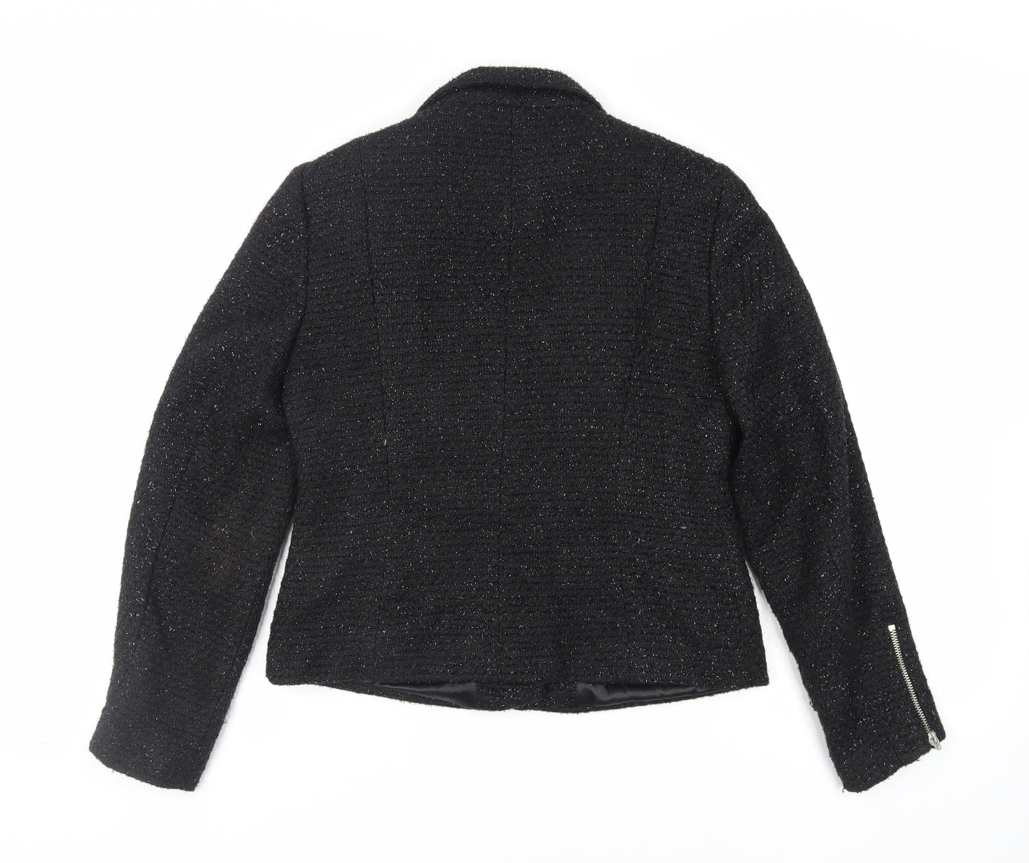 M&Co Womens Black Jacket Blazer Size 10 Zip - Glitter