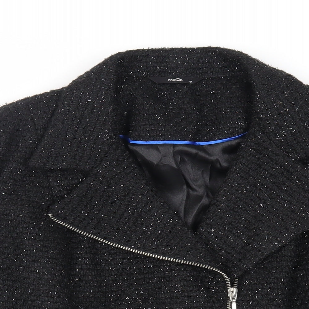 M&Co Womens Black Jacket Blazer Size 10 Zip - Glitter