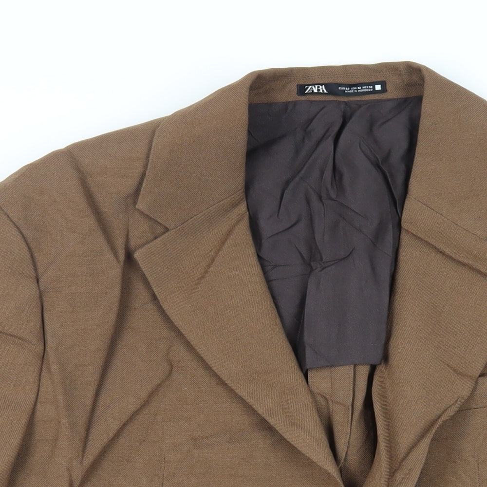 Zara Mens Brown Jacket Blazer Size 42 Button
