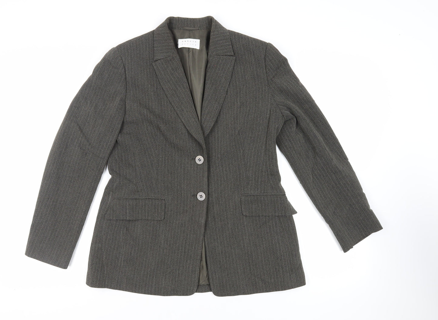 Precis Petite Womens Green Striped Jacket Blazer Size 14 Button