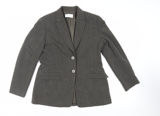 Precis Petite Womens Green Striped Jacket Blazer Size 14 Button