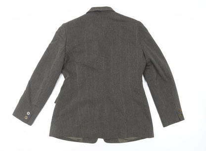 Precis Petite Womens Green Striped Jacket Blazer Size 14 Button