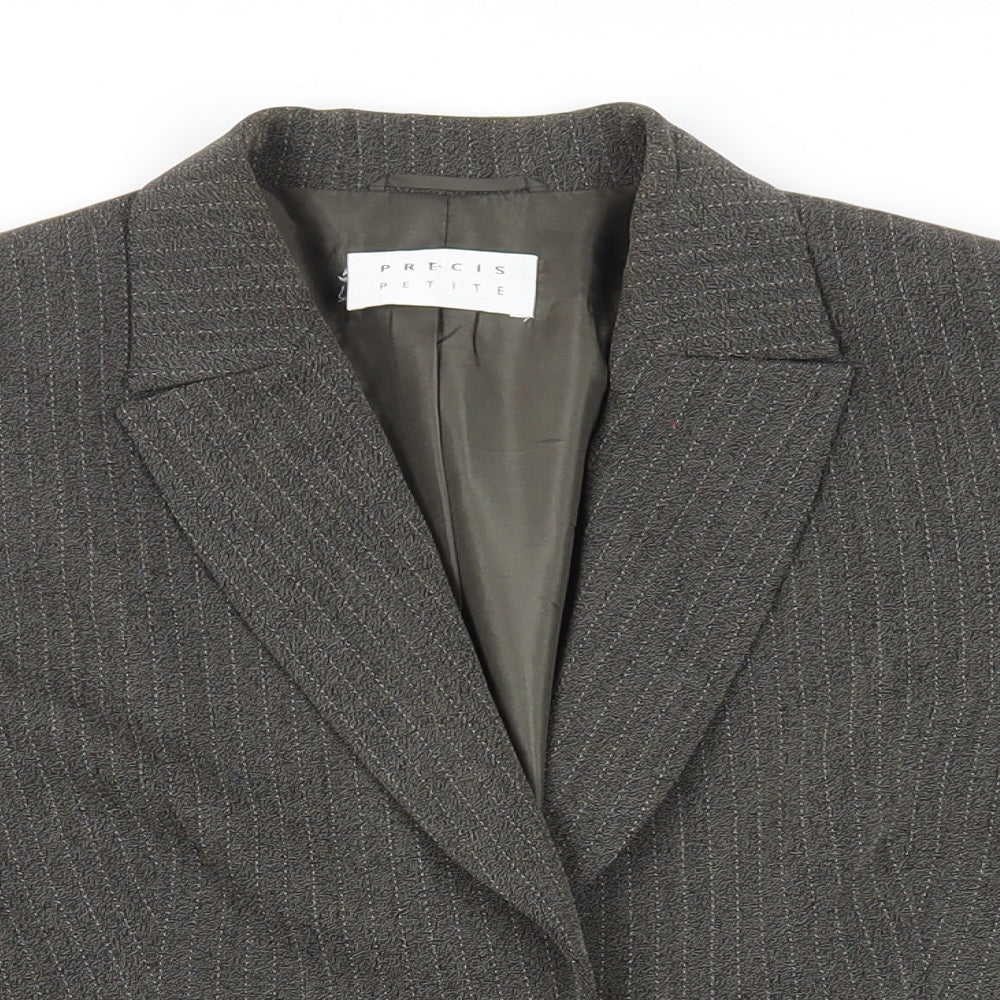 Precis Petite Womens Green Striped Jacket Blazer Size 14 Button
