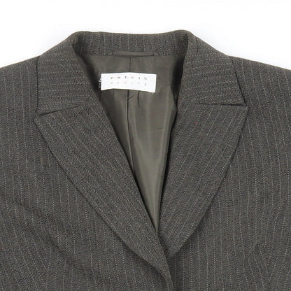 Precis Petite Womens Green Striped Jacket Blazer Size 14 Button