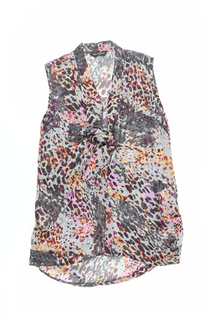 Miss Selfridge Womens Multicoloured Animal Print Polyester Basic Button-Up Size 10 V-Neck - Sheer