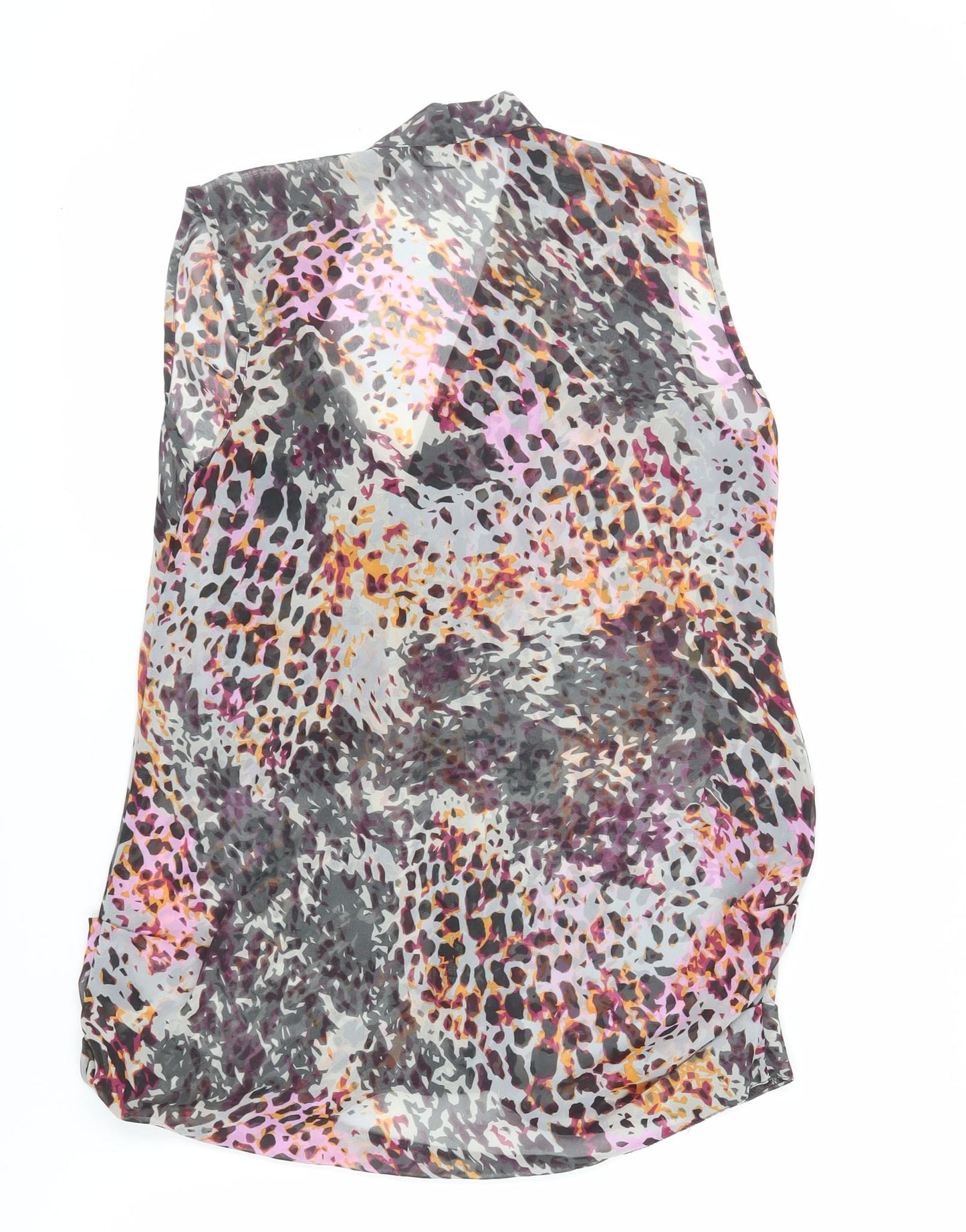 Miss Selfridge Womens Multicoloured Animal Print Polyester Basic Button-Up Size 10 V-Neck - Sheer