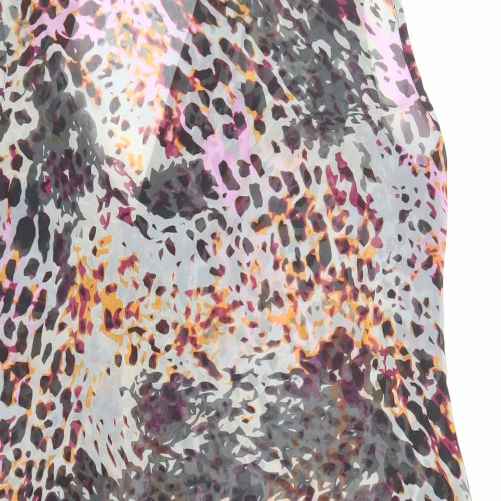 Miss Selfridge Womens Multicoloured Animal Print Polyester Basic Button-Up Size 10 V-Neck - Sheer