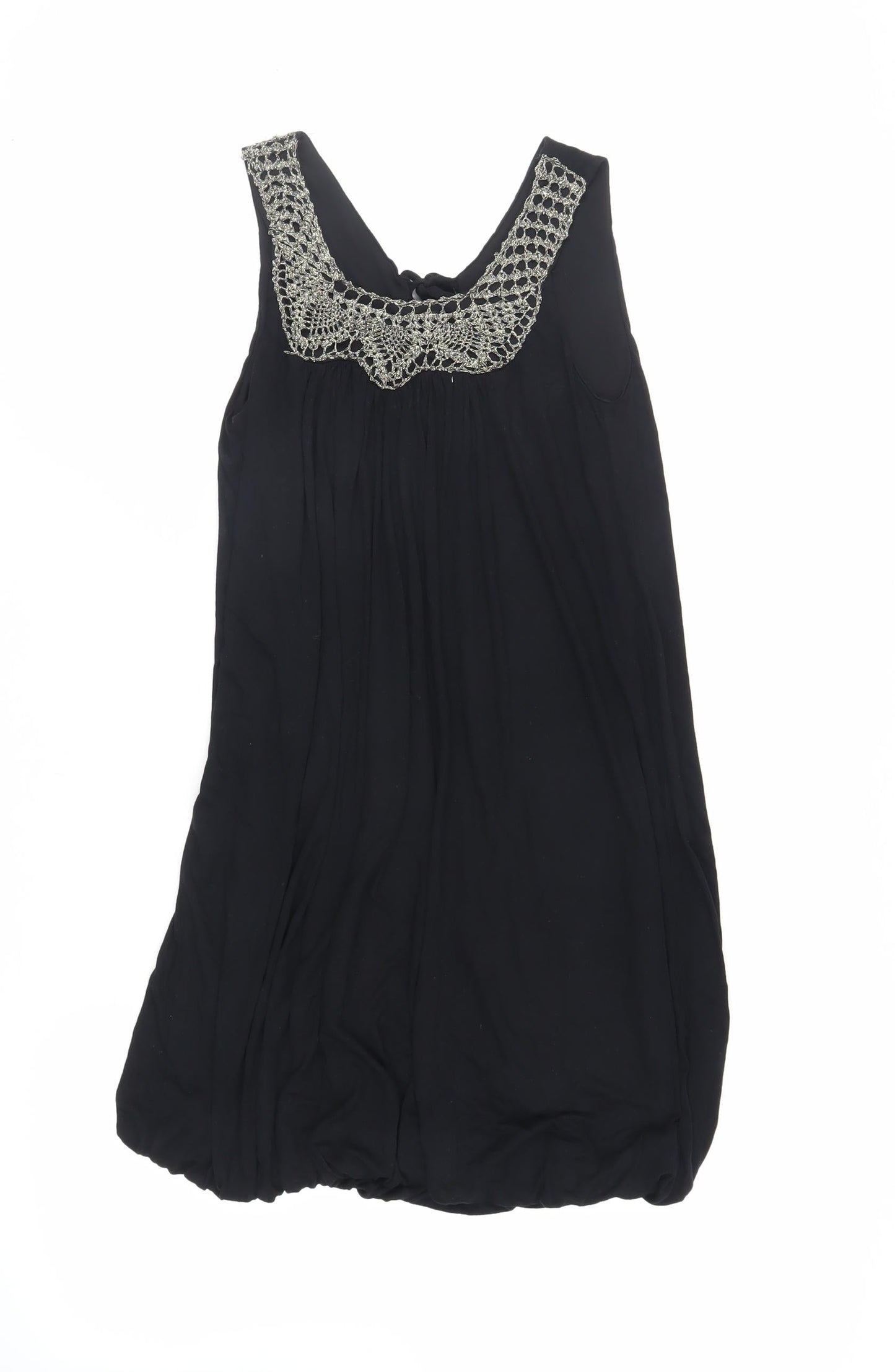 Miss Selfridge Womens Black Viscose Mini Size 8 Scoop Neck Tie - Bubble Hem