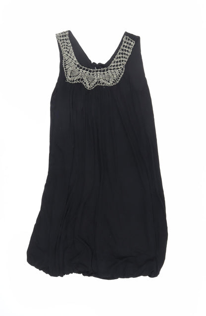 Miss Selfridge Womens Black Viscose Mini Size 8 Scoop Neck Tie - Bubble Hem