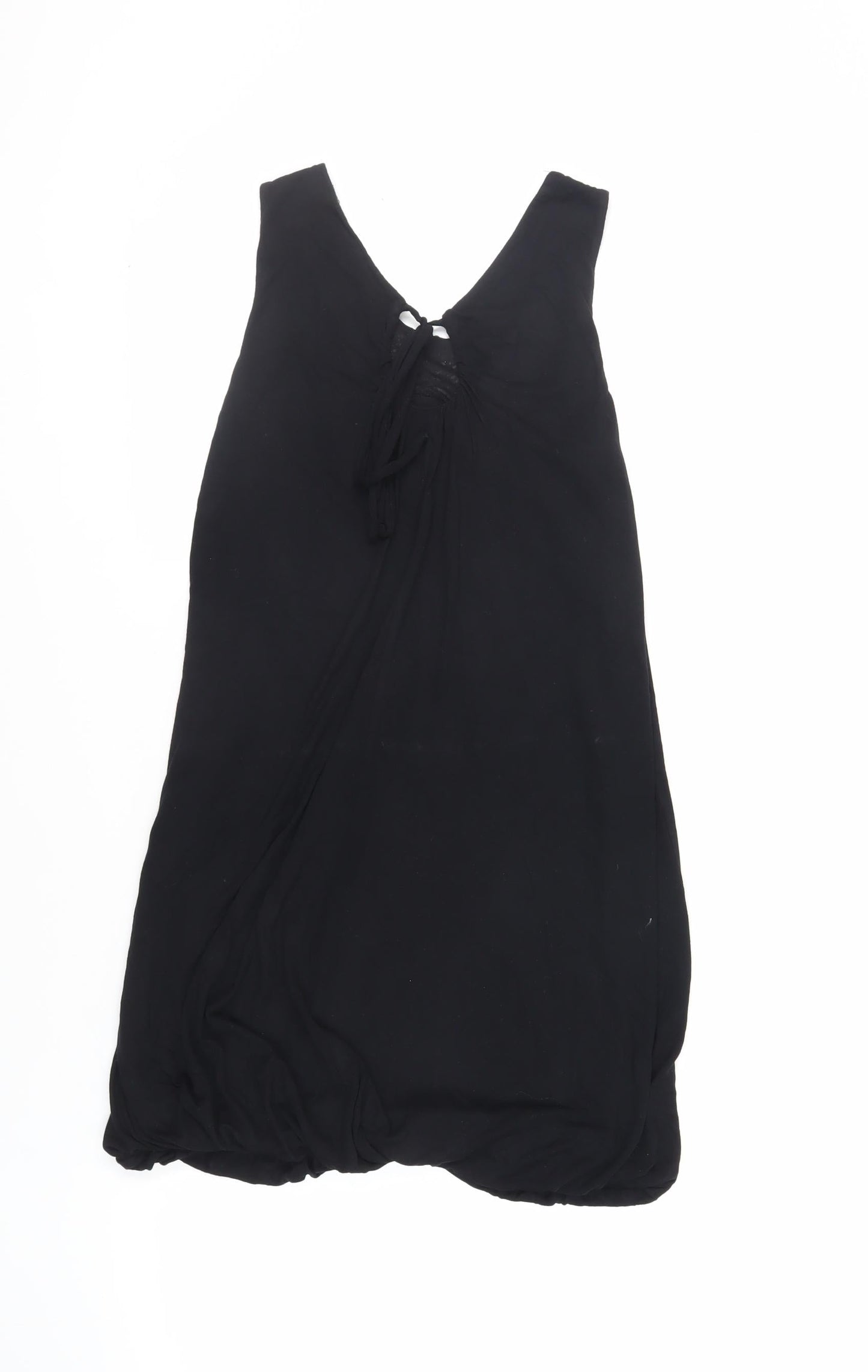 Miss Selfridge Womens Black Viscose Mini Size 8 Scoop Neck Tie - Bubble Hem