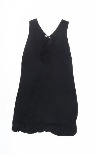 Miss Selfridge Womens Black Viscose Mini Size 8 Scoop Neck Tie - Bubble Hem