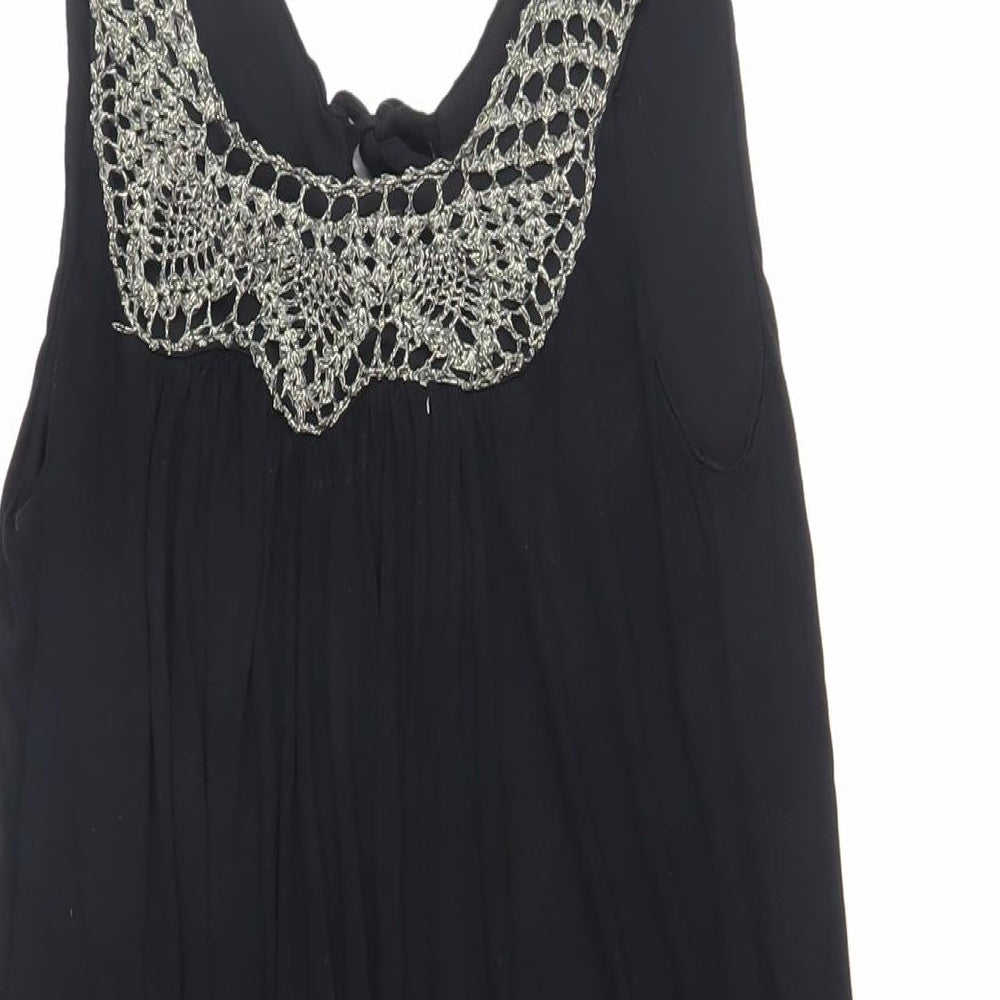 Miss Selfridge Womens Black Viscose Mini Size 8 Scoop Neck Tie - Bubble Hem