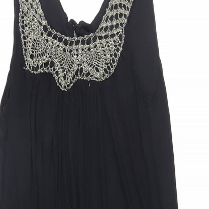 Miss Selfridge Womens Black Viscose Mini Size 8 Scoop Neck Tie - Bubble Hem