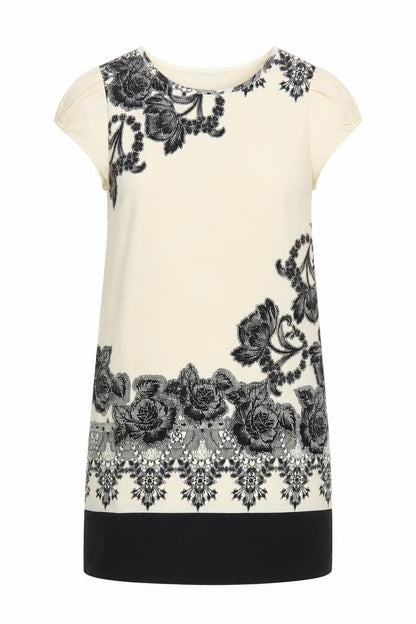 Miss Selfridge Womens Ivory Floral Polyester Shift Size 6 Round Neck Zip