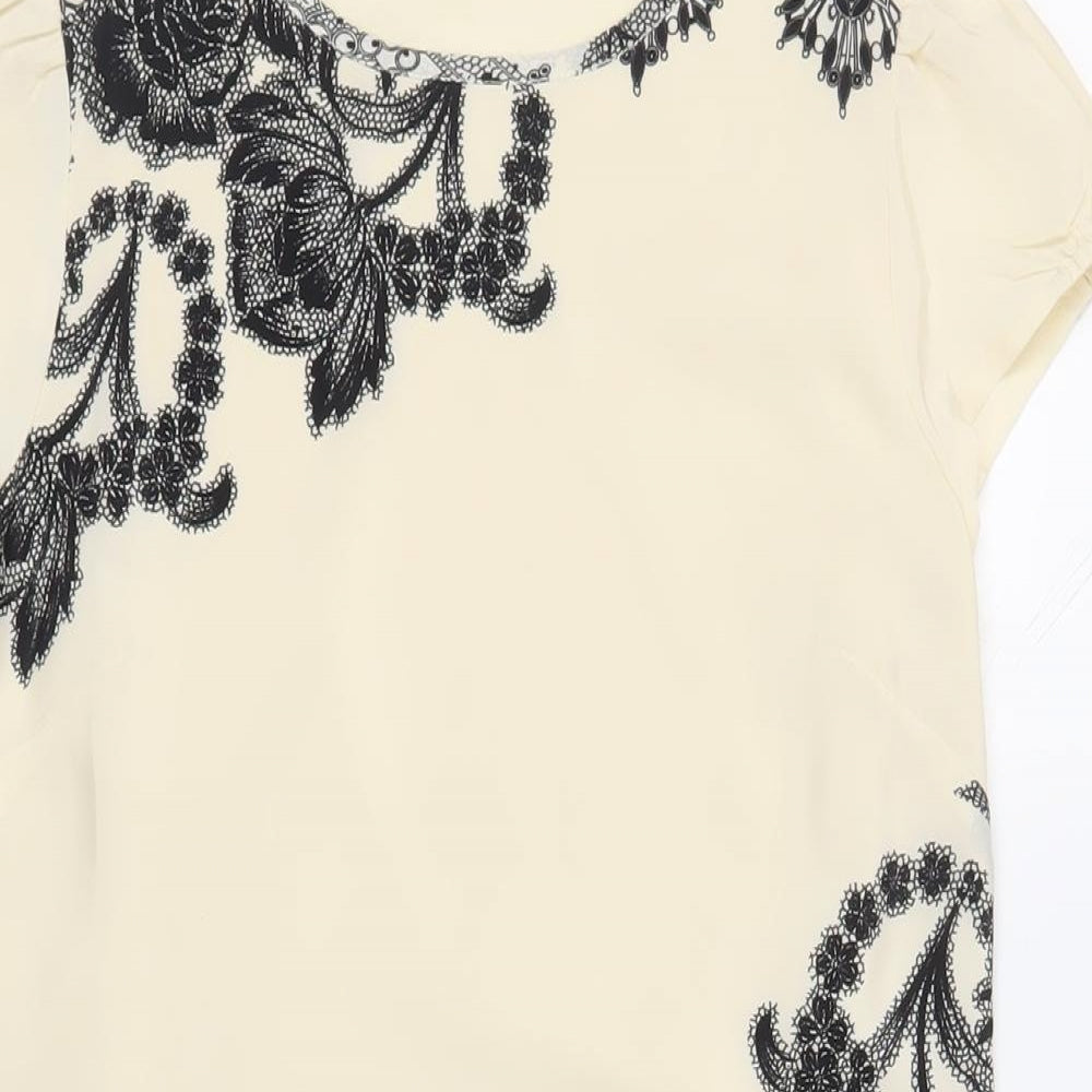 Miss Selfridge Womens Ivory Floral Polyester Shift Size 6 Round Neck Zip