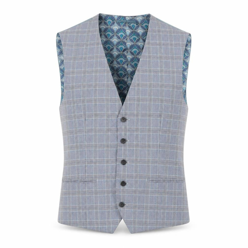 Next Mens Blue Plaid Polyester Jacket Suit Waistcoat Size 42 Regular