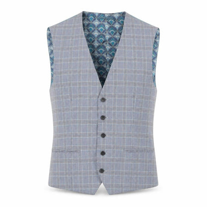 Next Mens Blue Plaid Polyester Jacket Suit Waistcoat Size 42 Regular