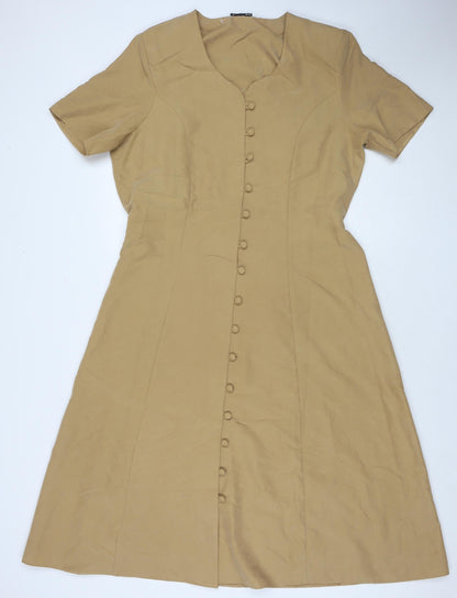 Lauren Duvar Womens Brown Viscose Maxi Size 18 Round Neck Button