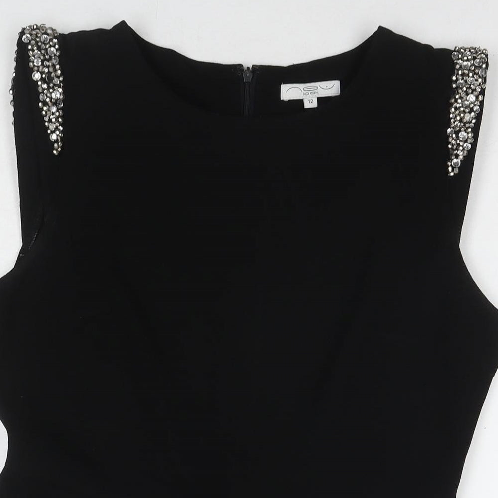 Womens UK Size 12 New Look Black Tunic Blouse