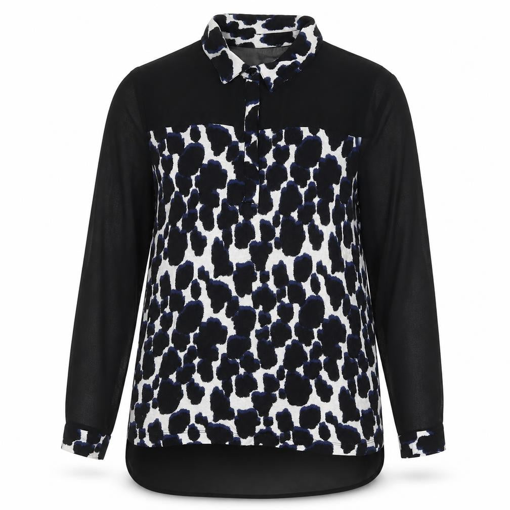 Next Womens Black Animal Print Viscose Basic Blouse Size M Collared
