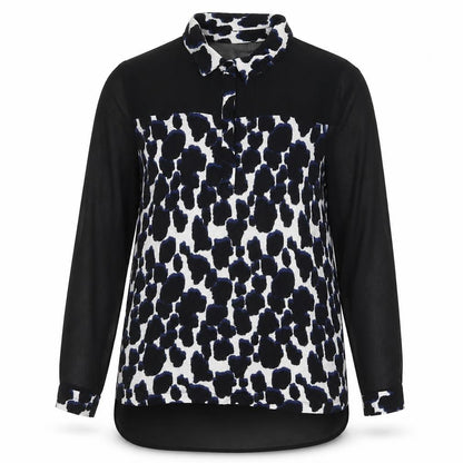 Next Womens Black Animal Print Viscose Basic Blouse Size M Collared