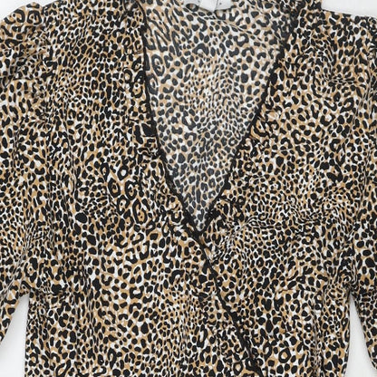 Topshop Womens Brown Animal Print Polyester Wrap Dress Size 12 V-Neck Tie