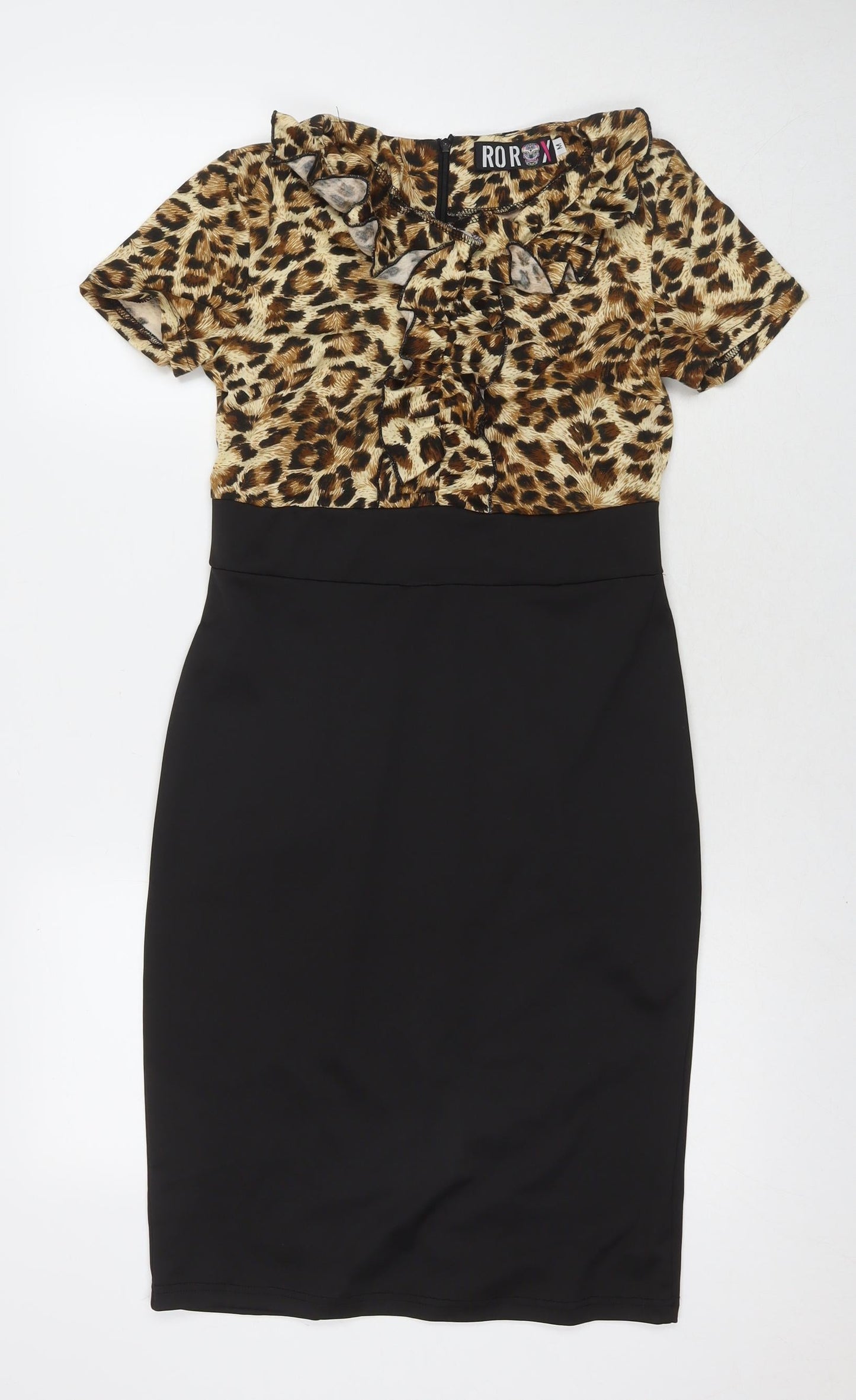 Rorox Womens Multicoloured Animal Print Polyester A-Line Size M Round Neck Zip - Leopard Print