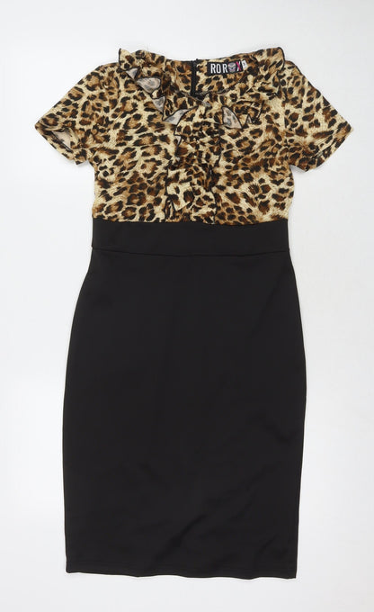 Rorox Womens Multicoloured Animal Print Polyester A-Line Size M Round Neck Zip - Leopard Print