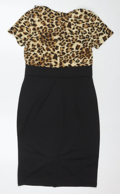 Rorox Womens Multicoloured Animal Print Polyester A-Line Size M Round Neck Zip - Leopard Print