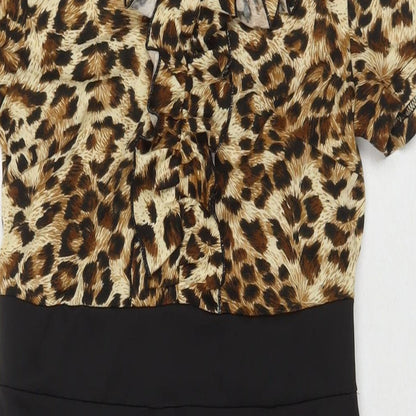 Rorox Womens Multicoloured Animal Print Polyester A-Line Size M Round Neck Zip - Leopard Print