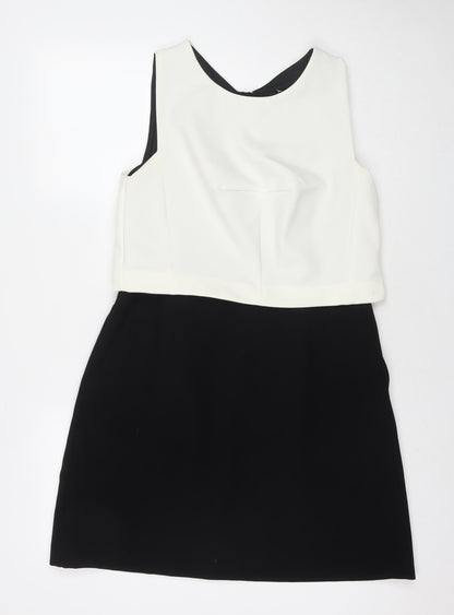 NEXT Womens Black Colourblock Polyester A-Line Size 14 Round Neck Zip