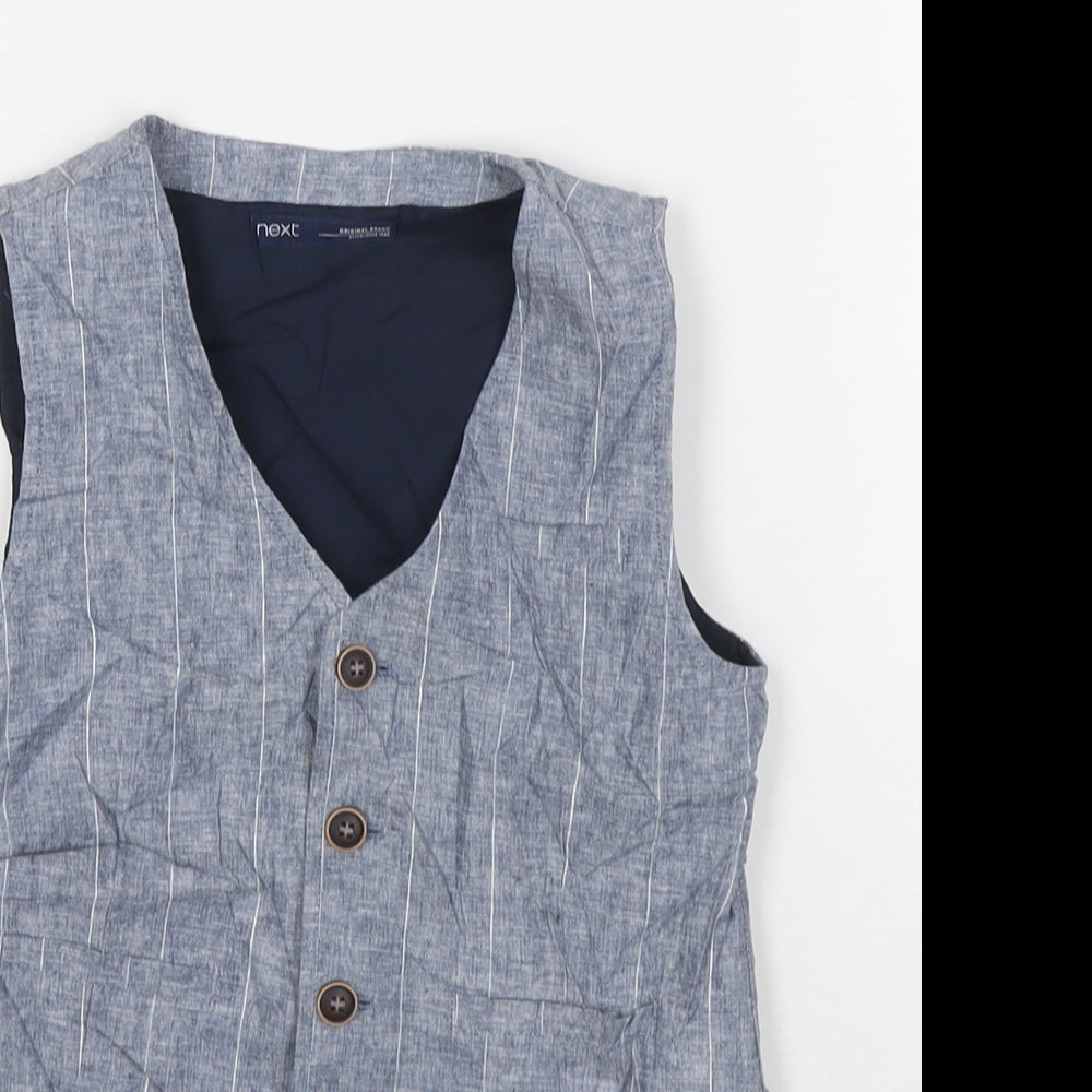 Close-up detail of Next boys’ grey jacket waistcoat, size 4-5, years button