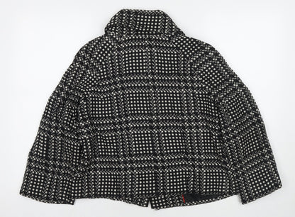 Marks and Spencer Womens Black Check Pea Coat Coat Size 12 Button