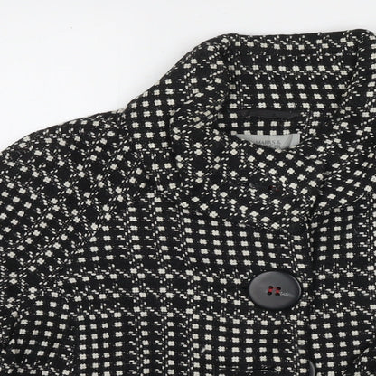 Marks and Spencer Womens Black Check Pea Coat Coat Size 12 Button