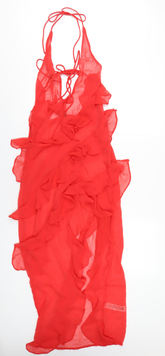 As You Womens Red Polyester A-Line Size 8 Halter Tie