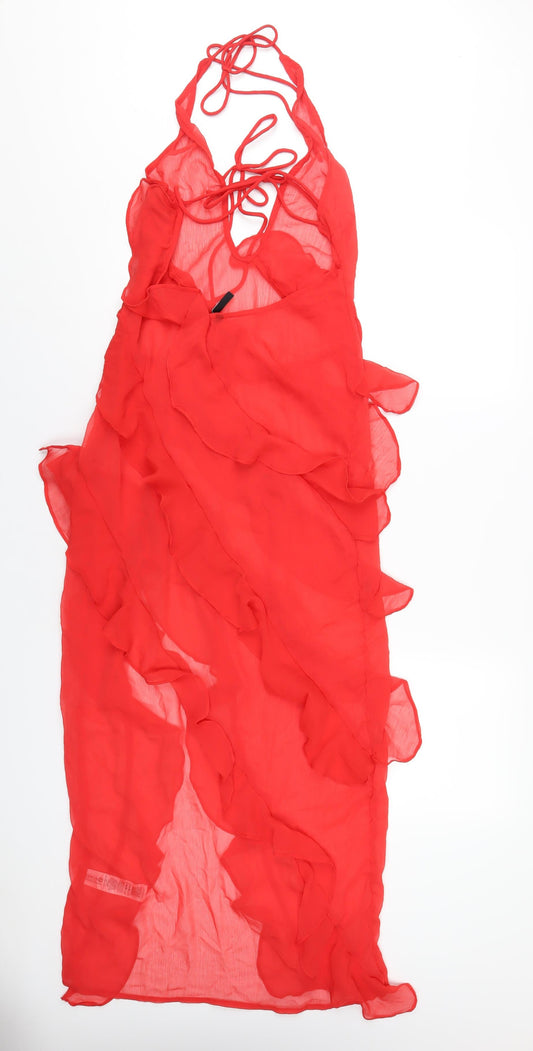 As You Womens Red Polyester A-Line Size 8 Halter Tie