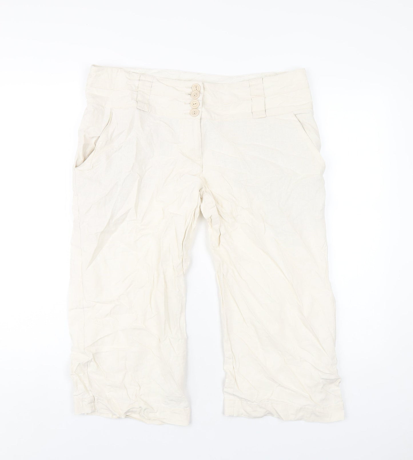 New Look Womens Ivory Viscose Capri Trousers Size 14 L20 in Regular Zip