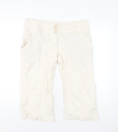 New Look Womens Ivory Viscose Capri Trousers Size 14 L20 in Regular Zip
