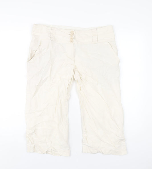New Look Womens Ivory Viscose Capri Trousers Size 14 L20 in Regular Zip