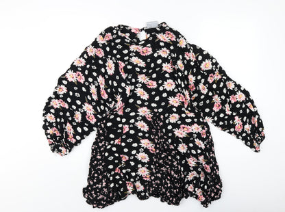 ASOS Womens Black Floral Viscose A-Line Size 10 Round Neck Button