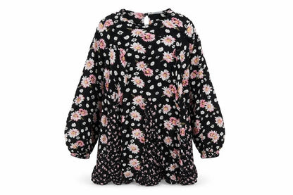 ASOS Womens Black Floral Viscose A-Line Size 10 Round Neck Button