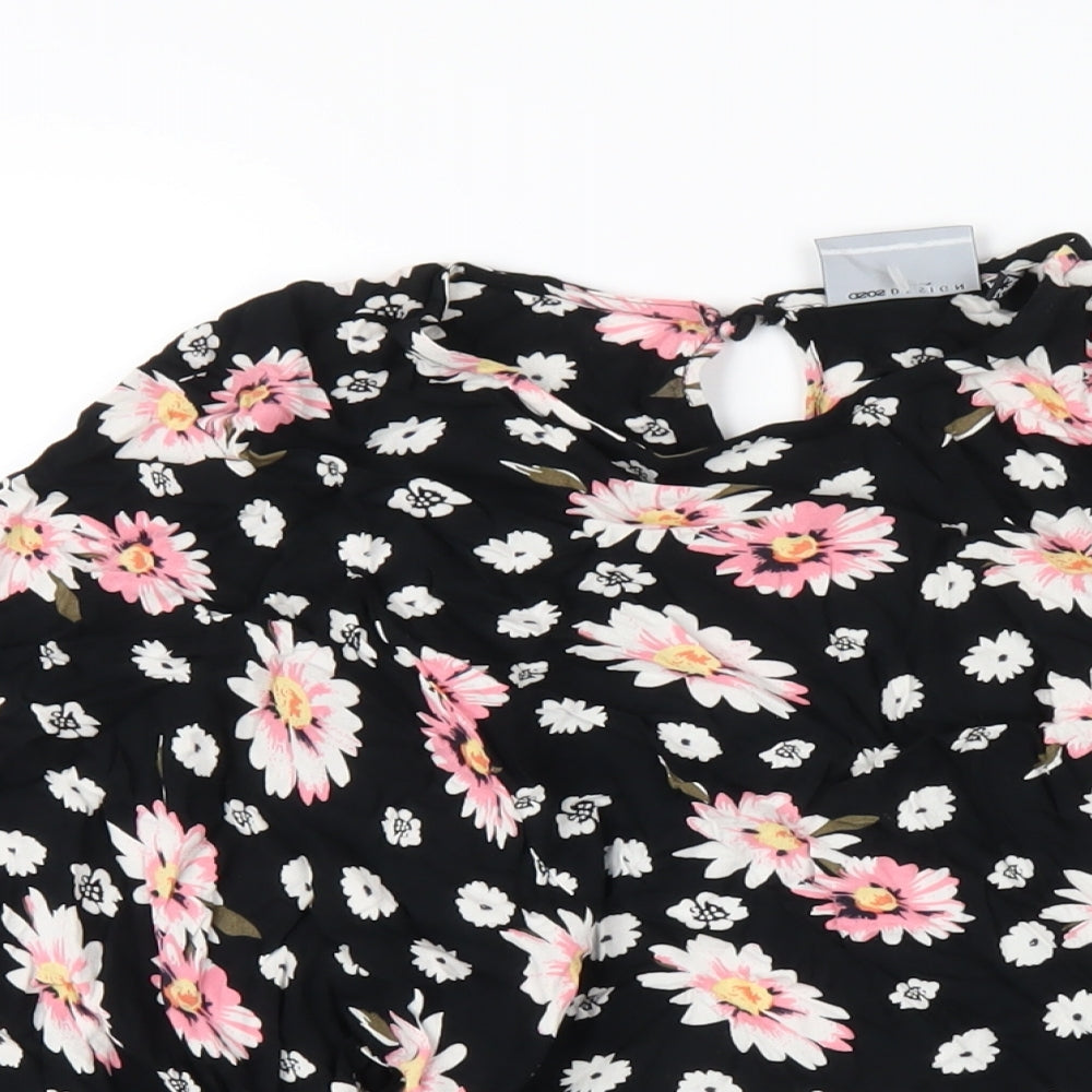 ASOS Womens Black Floral Viscose A-Line Size 10 Round Neck Button