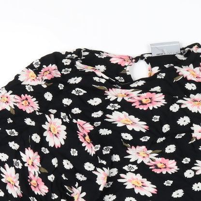 ASOS Womens Black Floral Viscose A-Line Size 10 Round Neck Button