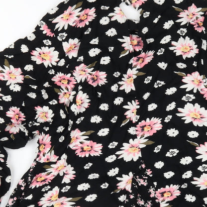 ASOS Womens Black Floral Viscose A-Line Size 10 Round Neck Button